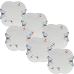 Conjunto de 6 Pratos Rasos De Porcelana Borboletas -Wolff