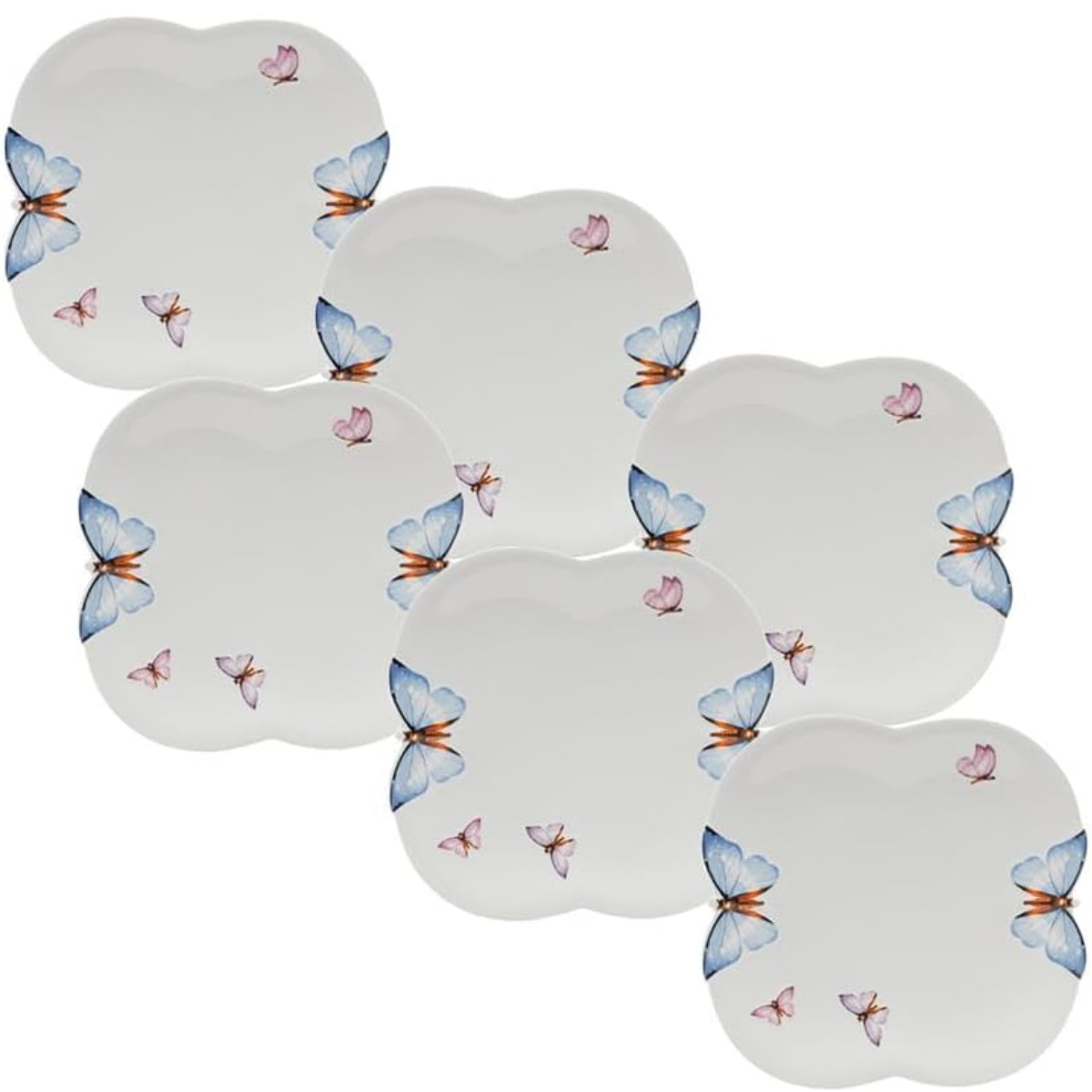 Conjunto de 6 Pratos Rasos De Porcelana Borboletas -Wolff