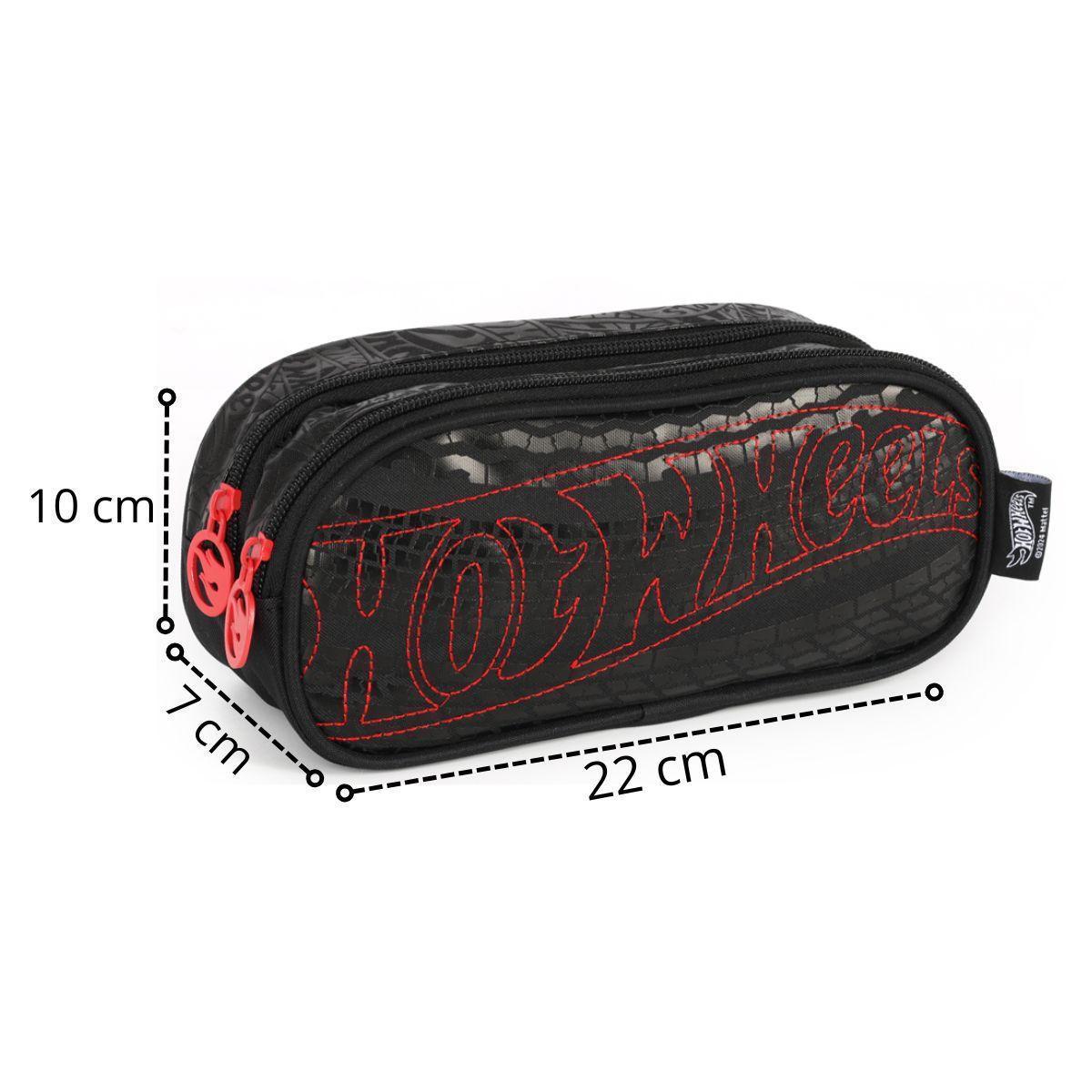 Estojo Duplo Hot Wheels Vermelho Estampado Juvenil Luxcel