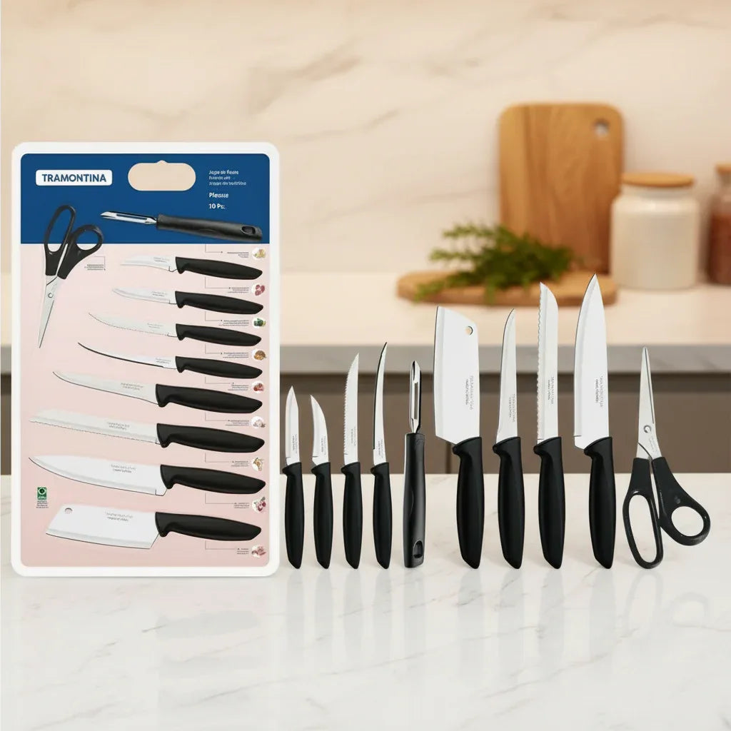 Jogo De Facas 10pcs Plenus Preto Aço Inox 23498065 - Loja Do Thor