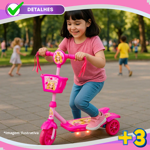 Patinete Com Cestinha Rosa Com Luz E Sons Belinda
