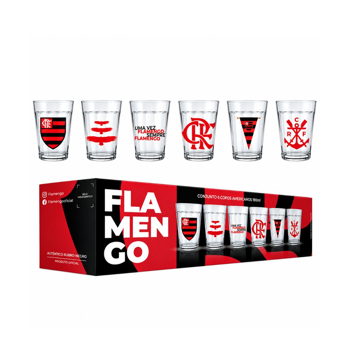 Conjunto de 6 Copos Americanos 190ml Flamengo-Allmix