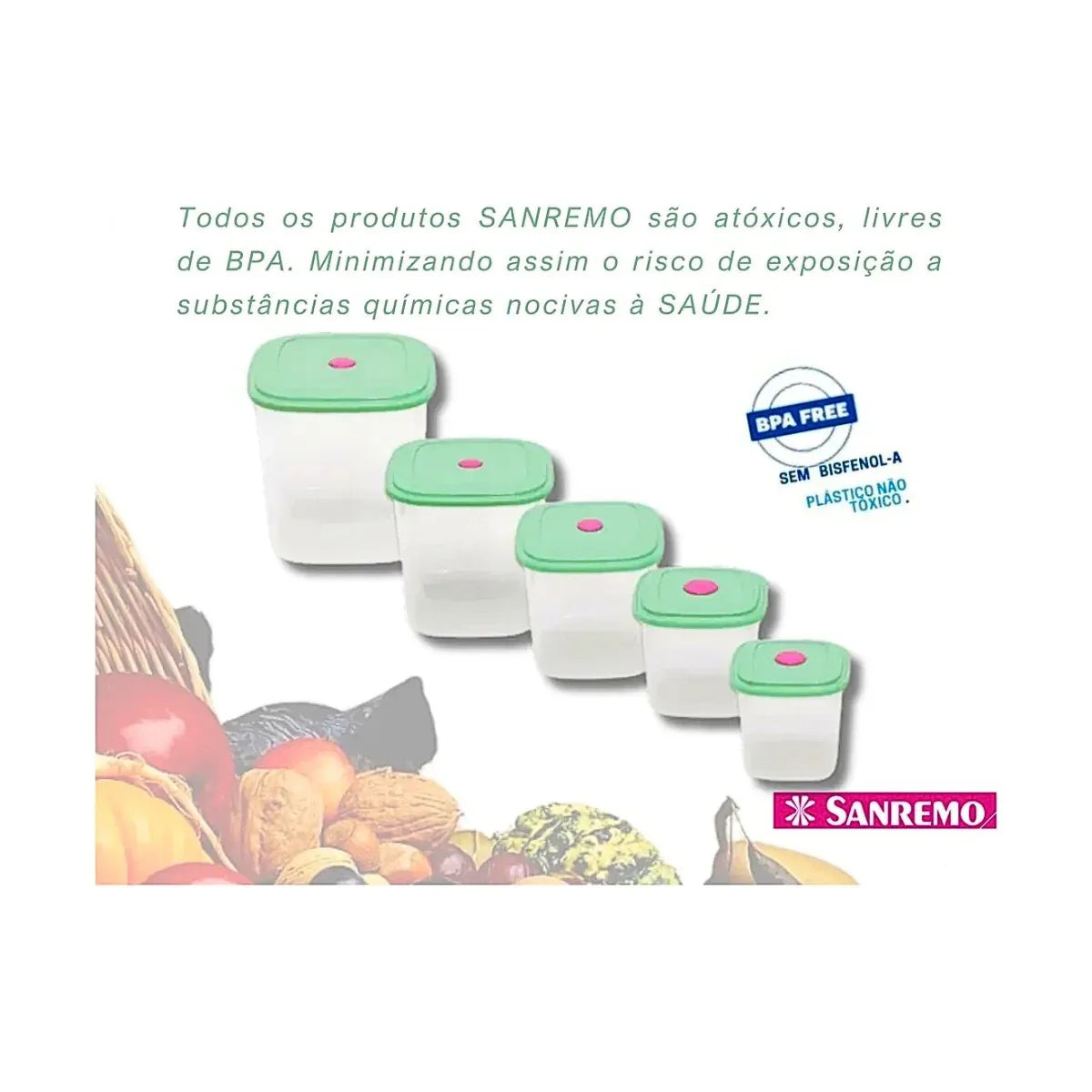 Conjunto 5 Potes Quadrados Verde Plástico Sanremo 490/2C - Loja Do Thor