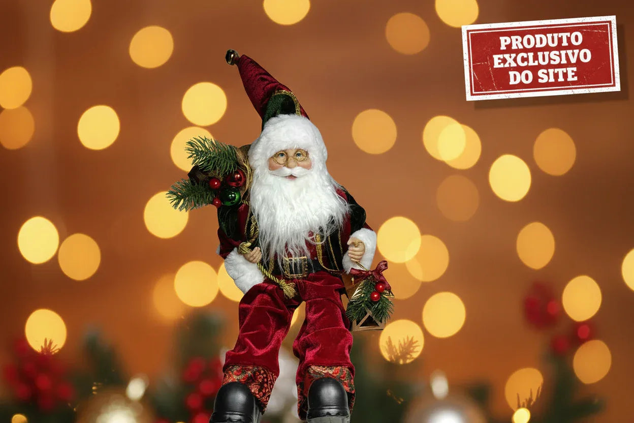 Papai Noel Natal Sentado Vermelho Verde 45cm Florarte 80409001 - Loja Do Thor