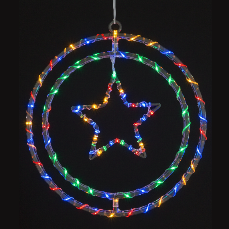 Argola Dupla C/ Figuras Estrela 80 LEDs Colorida - Global