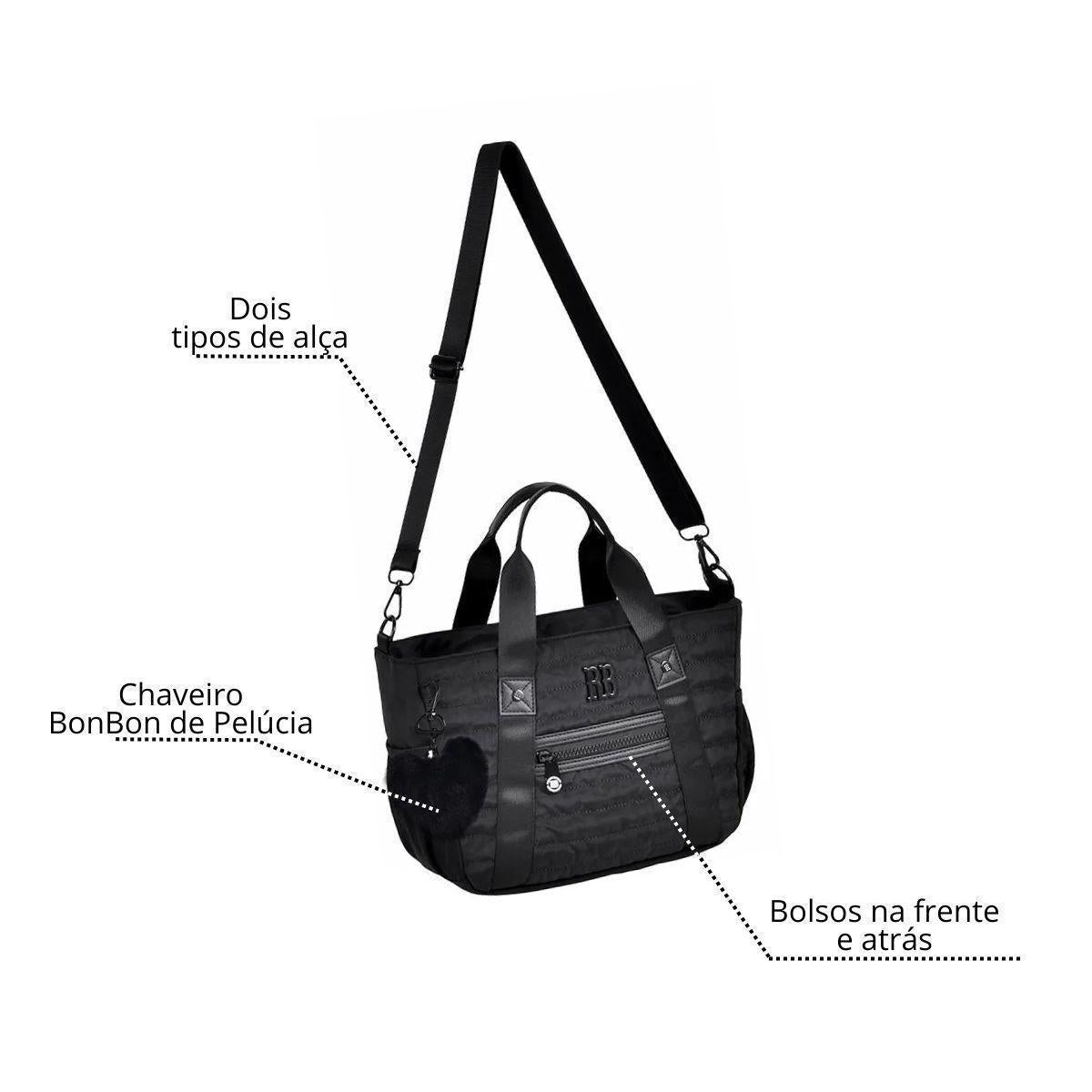 Bolsa Tiracolo Preta Feminina Transversal Mão Rebecca Bonbon