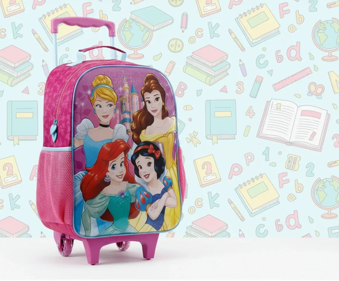 Mochila Princesas Disney Bolsa Rodinha Infantil 16L Rosa - Loja Do Thor