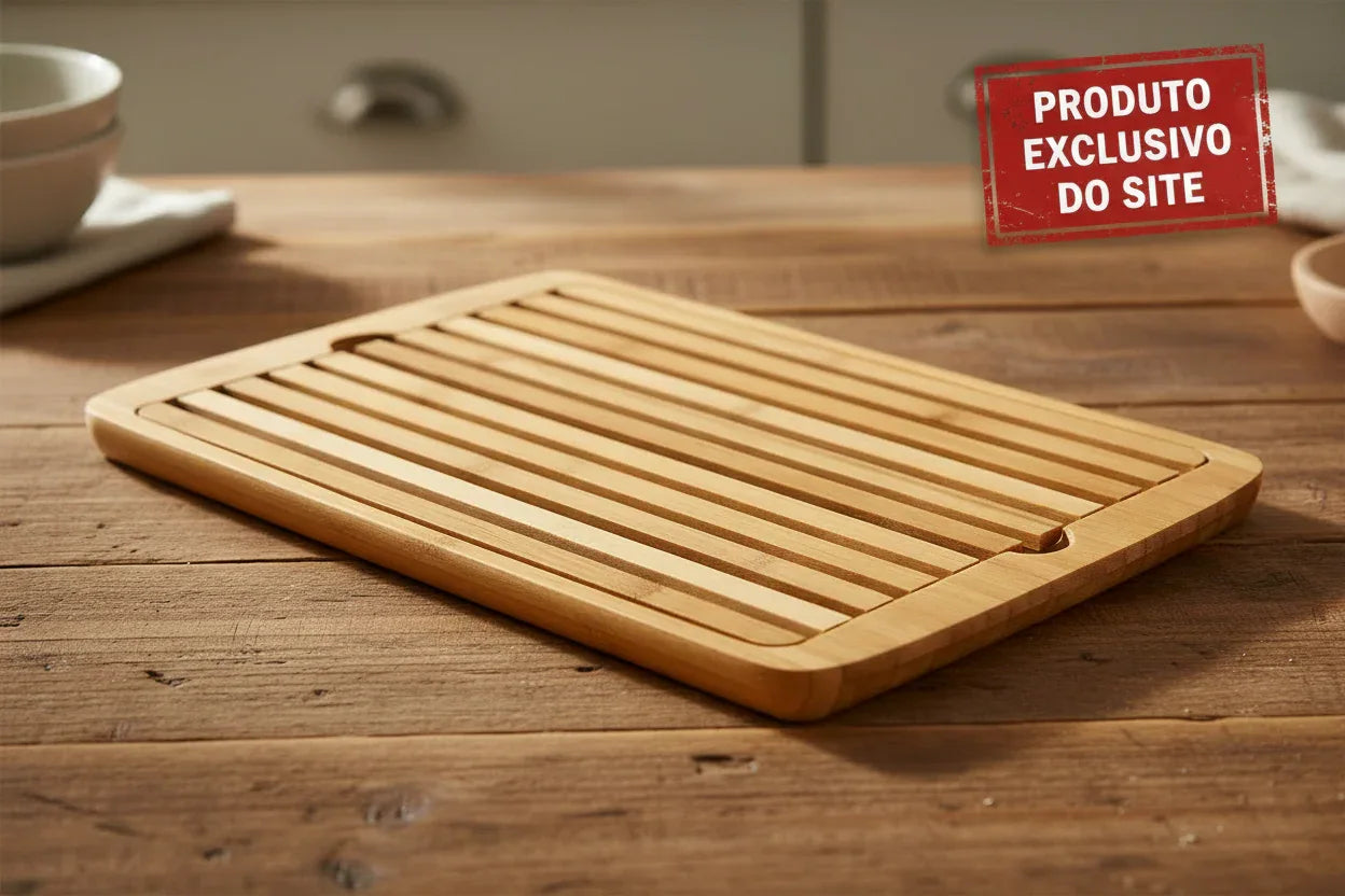 Tábua Migalheira com Bandeja Bambu Cortar Pão Papa Migalhãs - Loja Do Thor