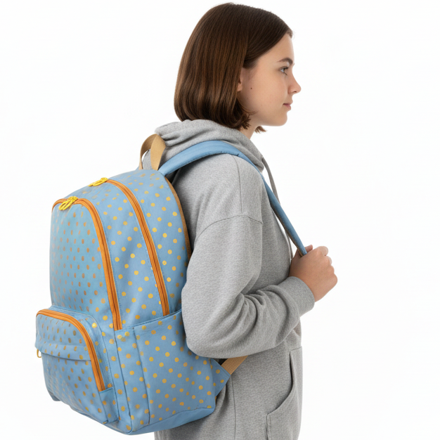 Mochila de Costas UP4YOU Azul com Bolinhas Laranja - Luxcel