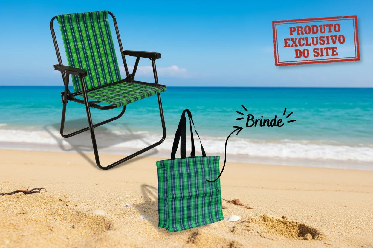 Cadeira De Praia Alta Xadrez Verde Oliva Mor - Loja Do Thor