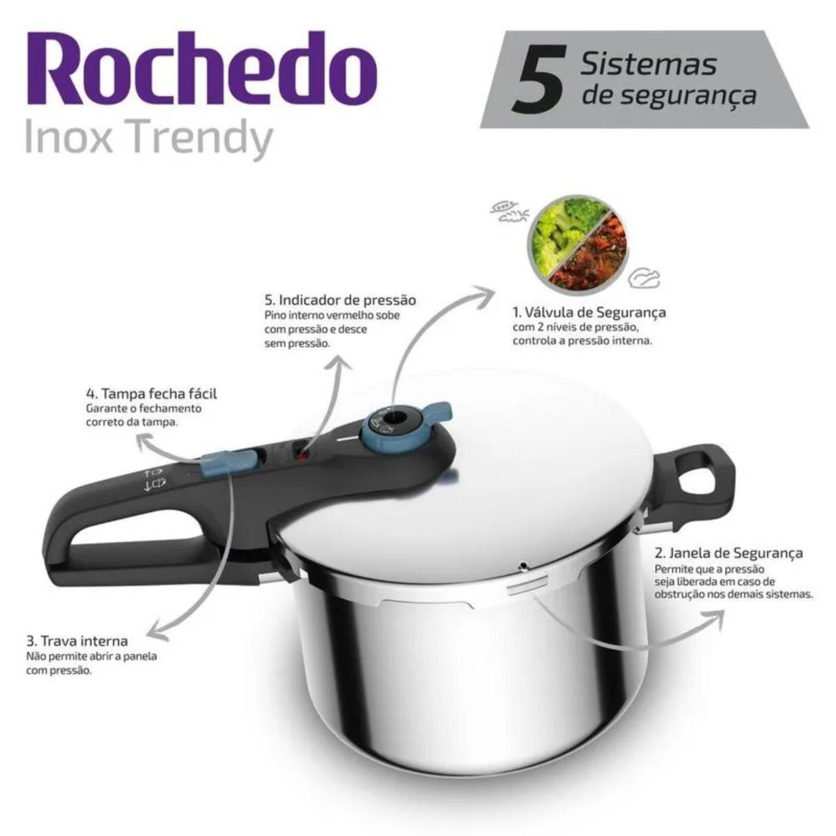 Panela de Pressao Rochedo Inox Trendy 6L C/ Cesto de Vapor