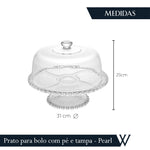PRATO P/BOLO CRISTAL DE CHUMBO C/PE E TAMPA PEARL 31x25cm