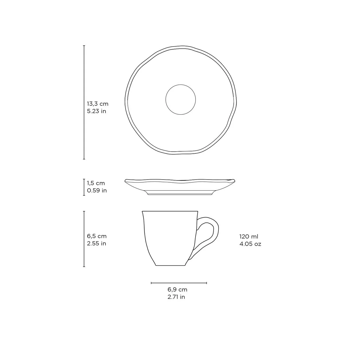 Conjunto com 6 Xícaras de Café com Pires Bio Latte 120ml