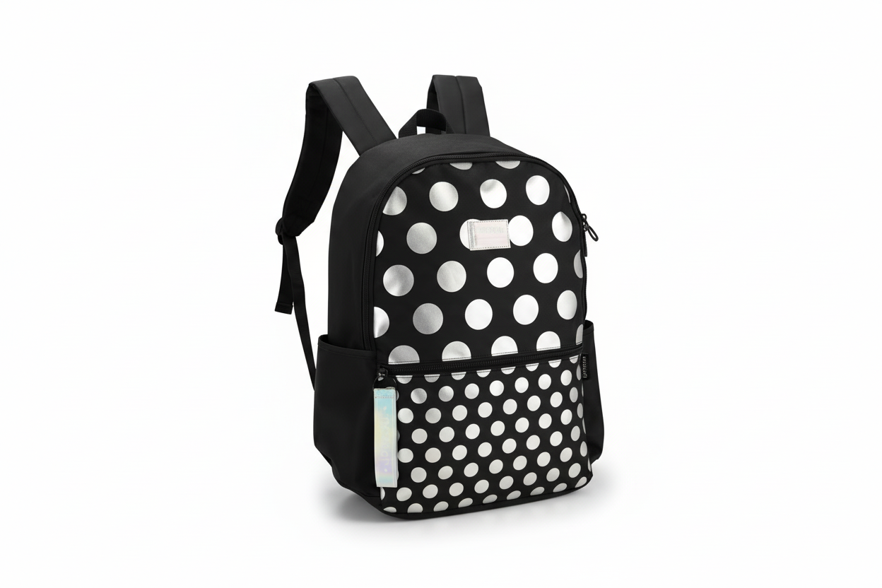 Mochila Juvenil Preta C/ Bolinhas Prata Up4you