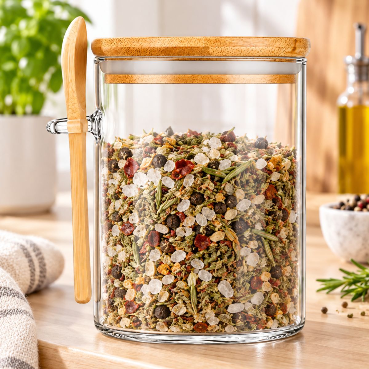Pote Hermético Borossilicato 450ml Com Colher de Bambu -Allmix