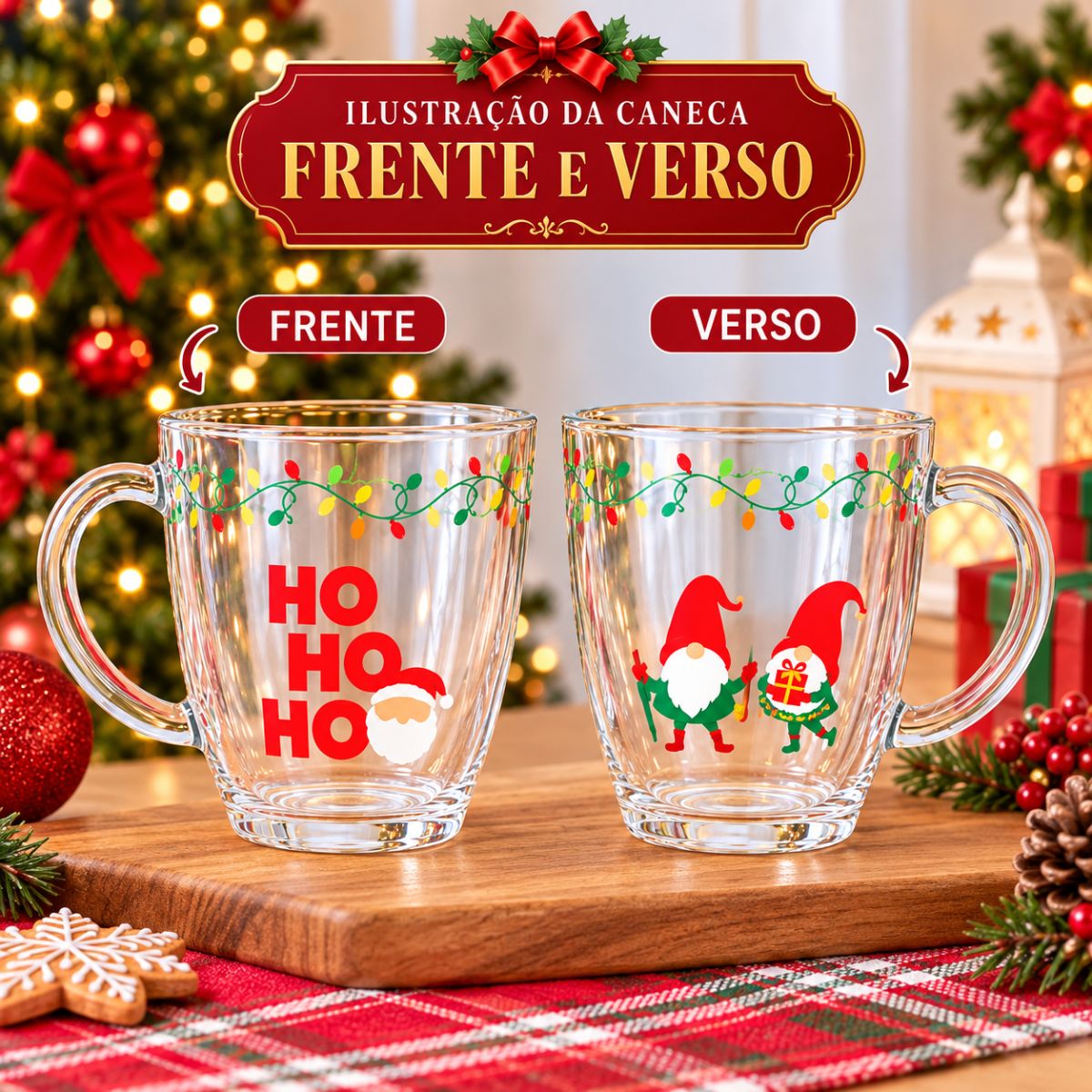 Caneca Conica De Vidro 350ml Magia de Natal - Allmix