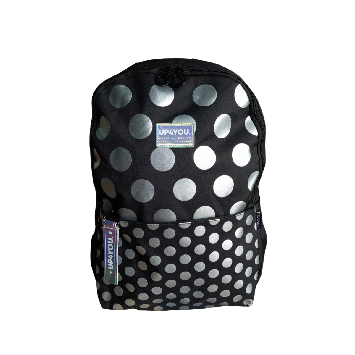 Mochila Juvenil Preta C/ Bolinhas Prata Up4you
