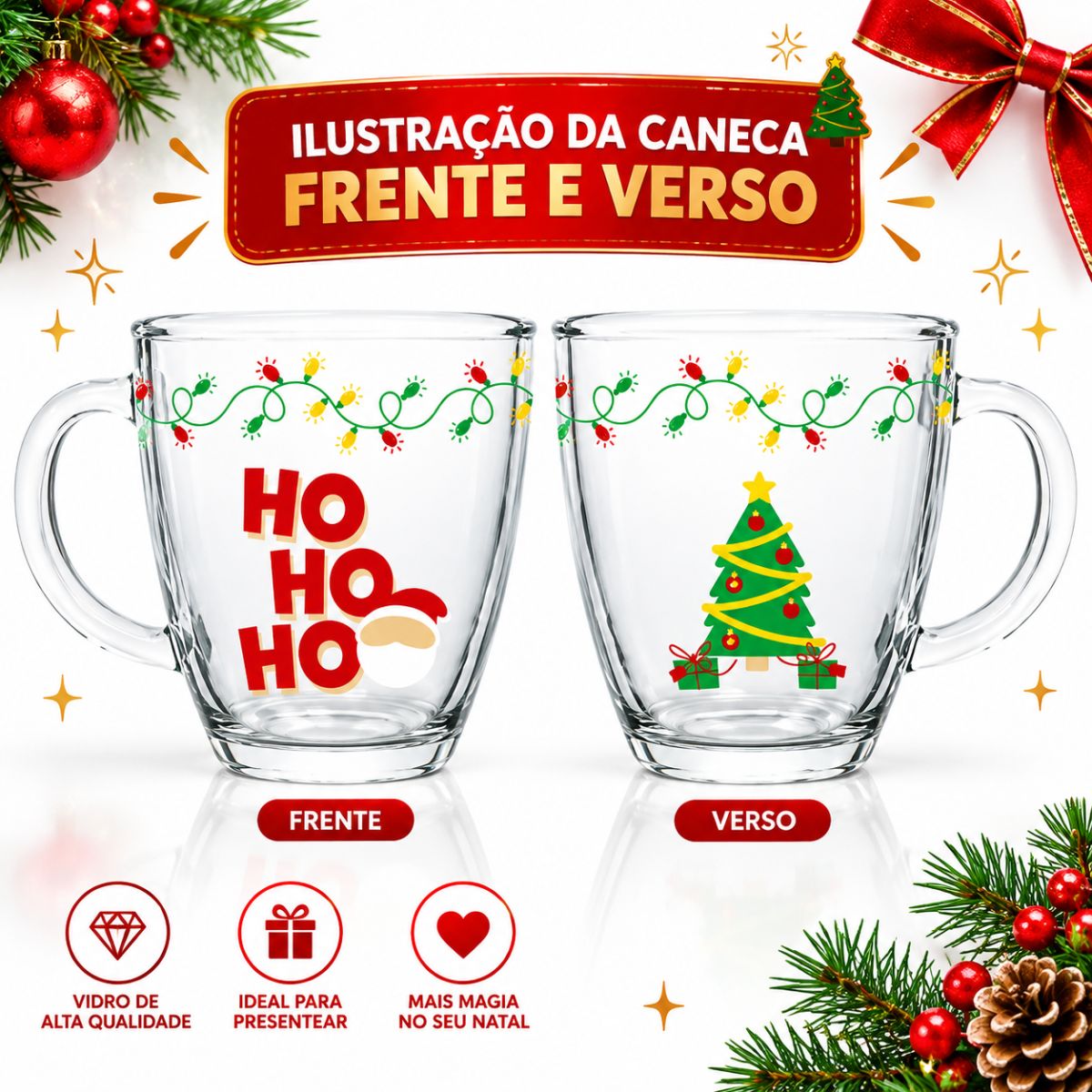 Caneca Conica De Vidro 350ml Arvore de Natal - Allmix