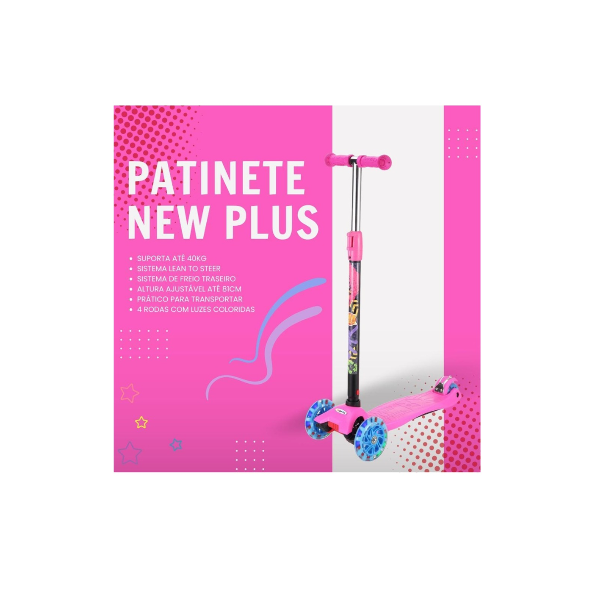 Patinete Radical New Plus Infantil Rosa C/ Altura Ajustável