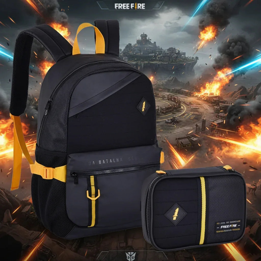 Kit Mochila de Costas e Estojo Box Free Fire Preto - Loja Do Thor