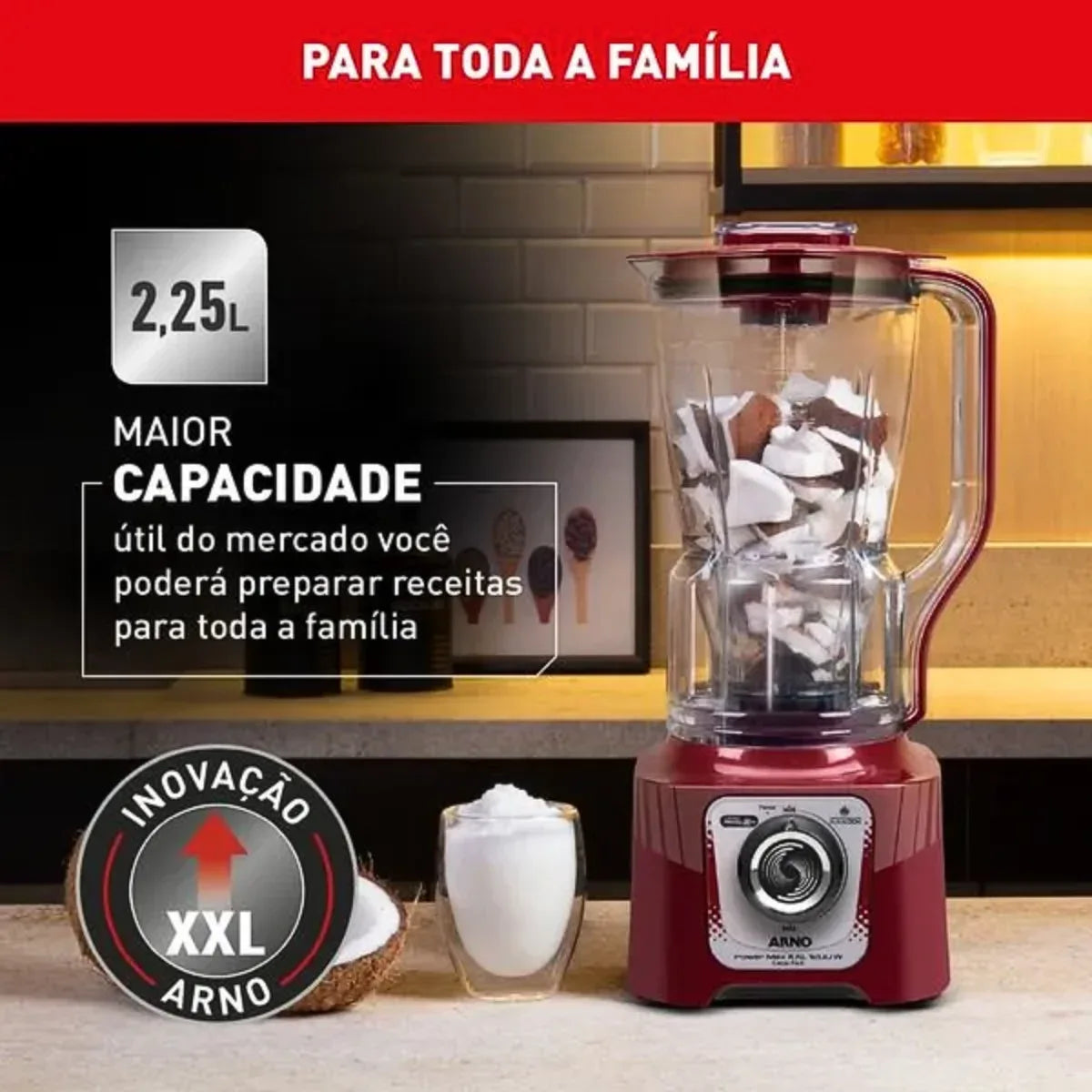 Liquidificador Power Max Carmim XXL 1200W 220V LN55W5B2 LN86 - Loja Do Thor