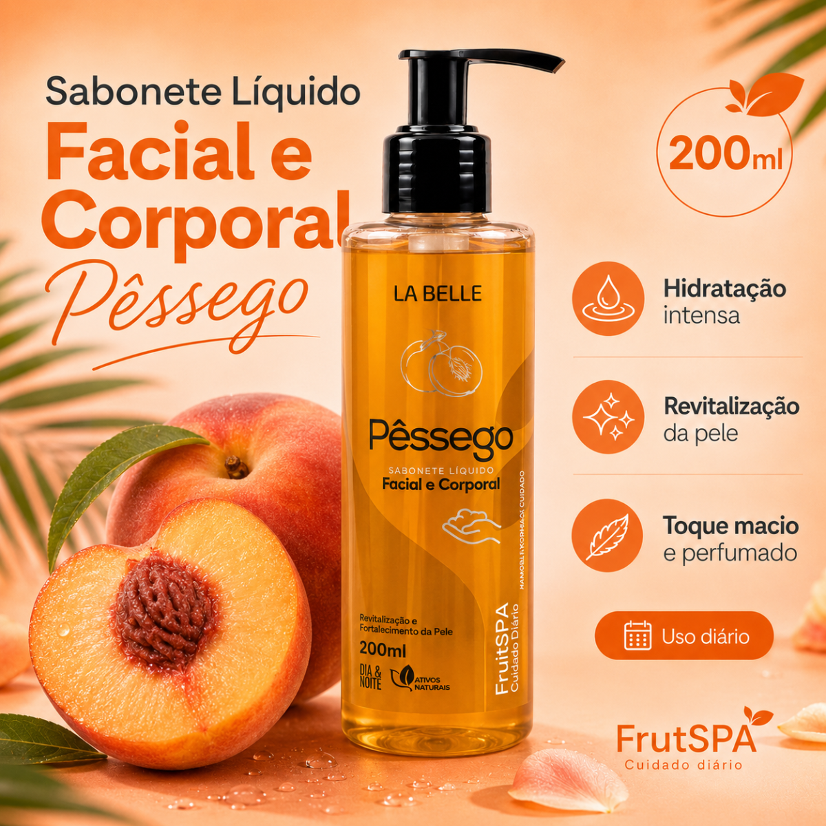 Sabonete Líquido La Belle Pêssego Facial e Corporal 200ml