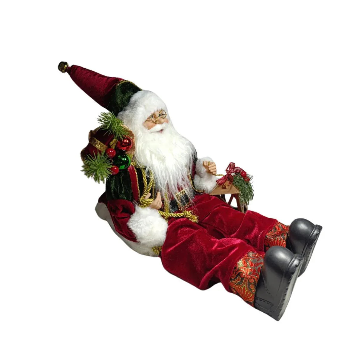 Papai Noel Natal Sentado Vermelho Verde 45cm Florarte 80409001 - Loja Do Thor