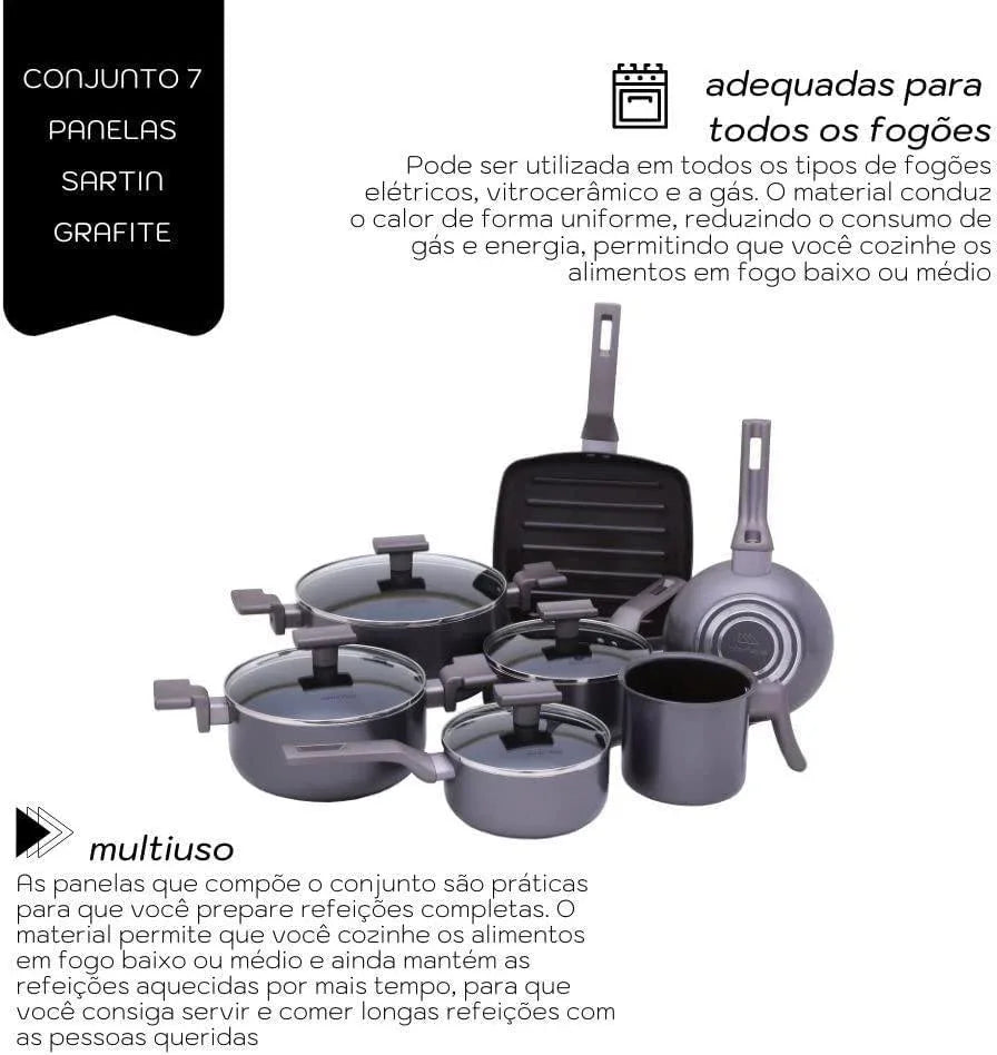Conjunto Sartin Cook 5 Pcs Ceramico Grafite - Loja Do Thor