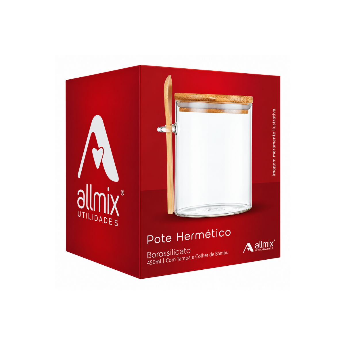 Pote Hermético Borossilicato 450ml Com Colher de Bambu -Allmix
