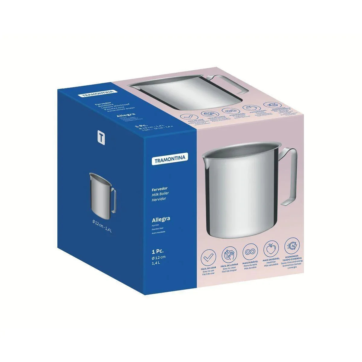 Fervedor Allegra Aço Inox Tramontina 2L 14CM C/ Cabo de Aço - Loja Do Thor