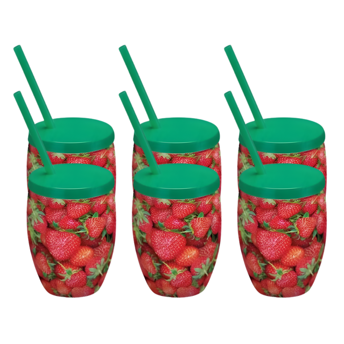 Kit 6 Copos Morango Decorados Injetemp 650ml