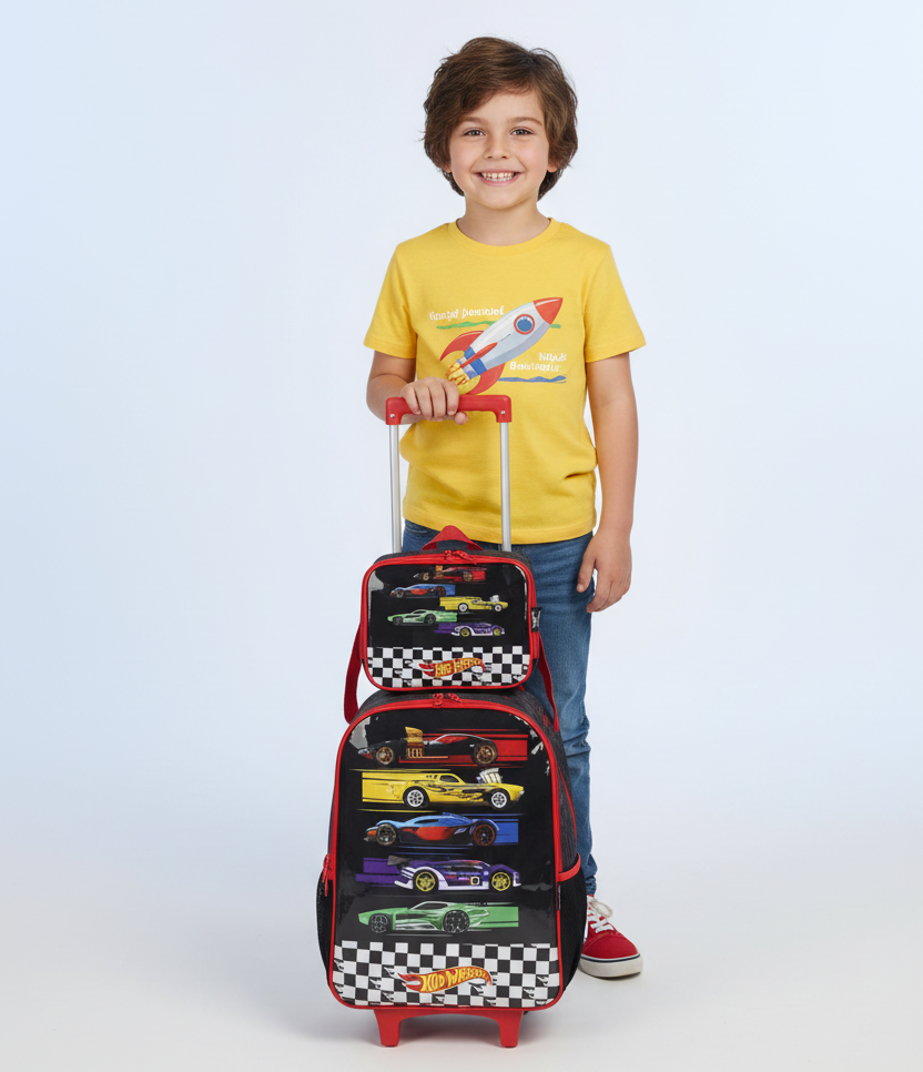 Mochila De Rodinhas E Lancheira Hot Wheels Preto Luxcel