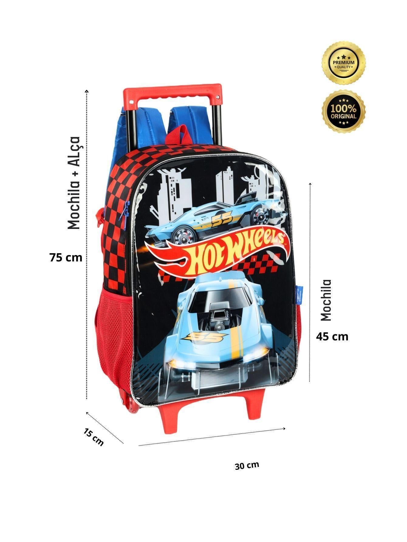 Kit Escolar Mochila De Rodinhas E Lancheira Hot Wheels-Preto