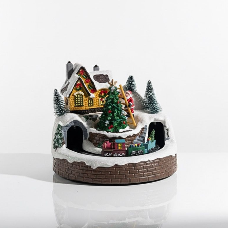 Vila Noel Na Escada C/ Som e Movimento 16cm - Grillo