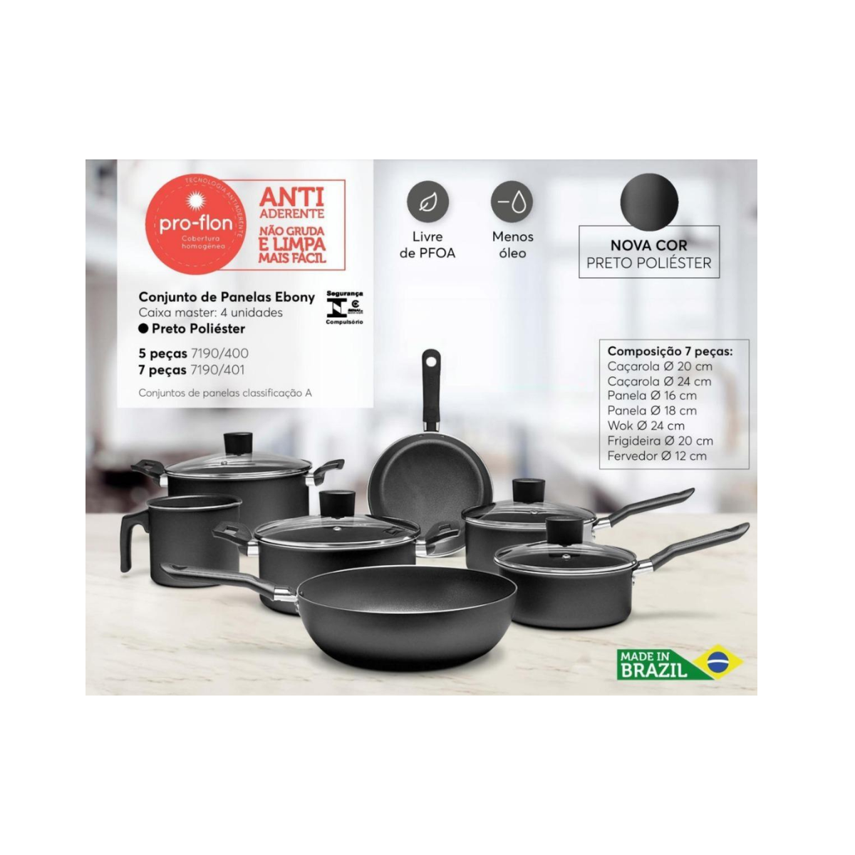 Jogo De Panelas Antiaderente 7 Pecas Preto Ebony Brinox Top