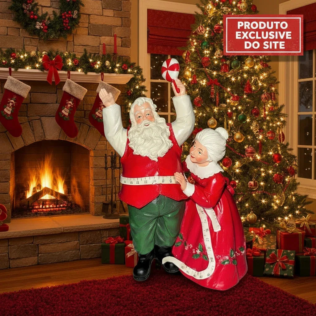 Papai Noel e Mamãe Noel Costureira Em Resina - Florarte - Loja Do Thor
