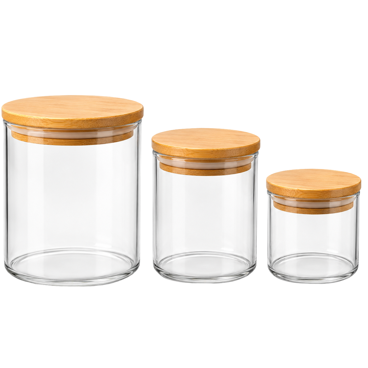 Conjunto de 3 Potes Hermeticos Redondo  Bambu  380ml,450ml e 700ml -Mori
