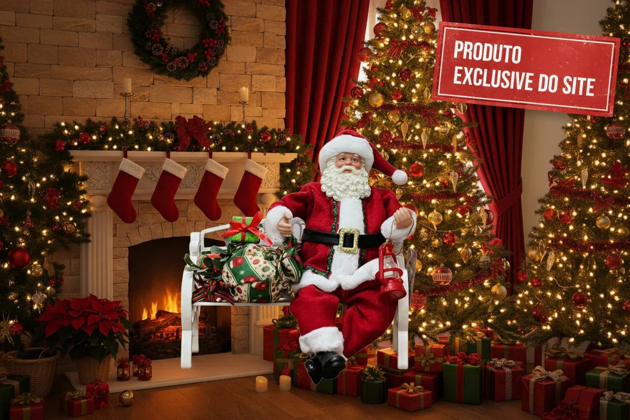 Papai Noel Com Presente Sentado No Banco 28Cm - Magizi - Loja Do Thor
