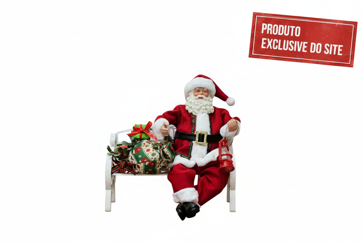 Papai Noel Com Presente Sentado No Banco 28Cm - Magizi - Loja Do Thor