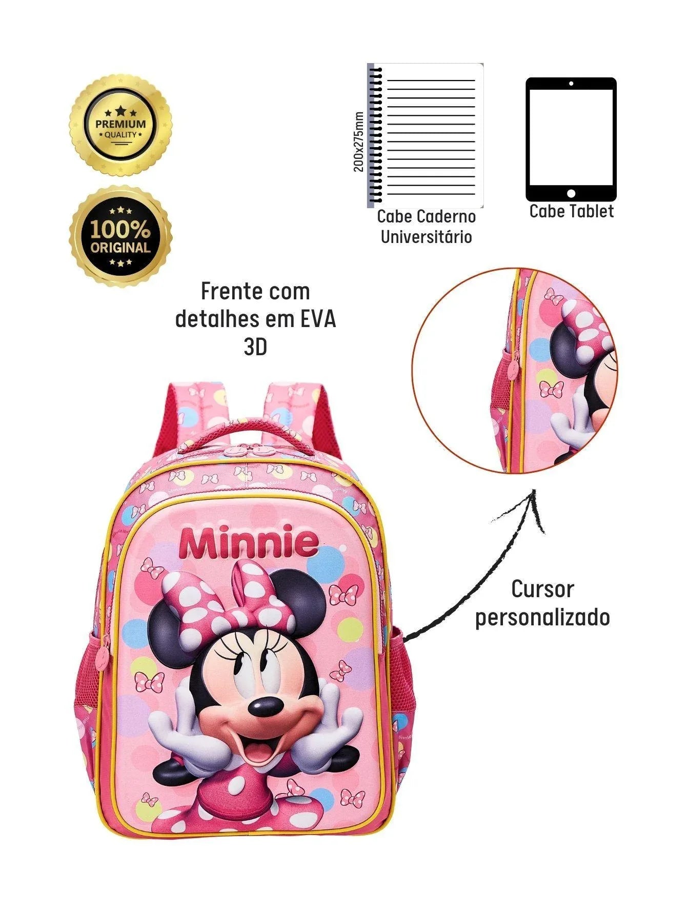 Mochila De Costas Escolar Minnie 3D Disney 13242 - Loja Do Thor