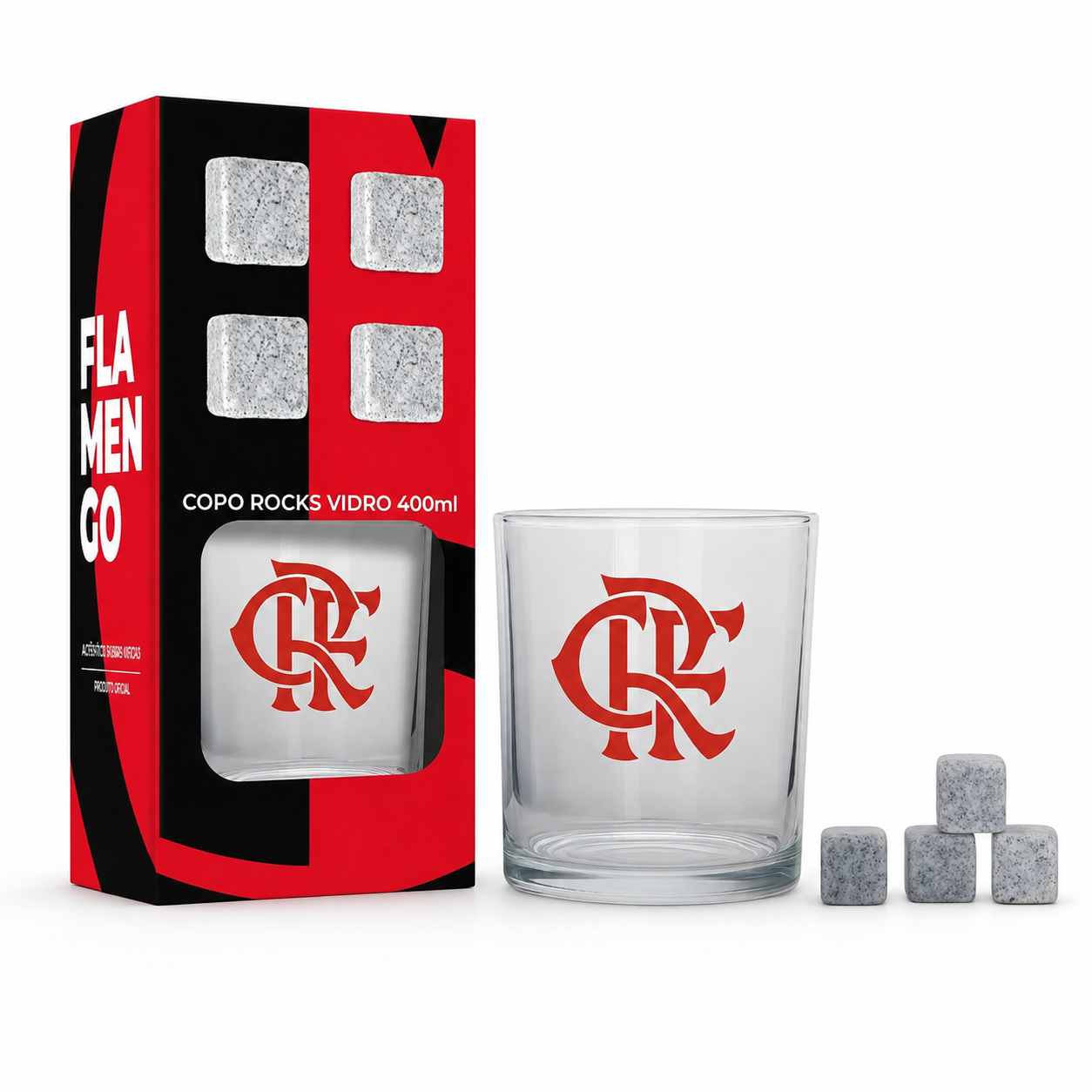 Copo De Vidro Rocks 400 ML C/ Cubos De Pedra Flamengo
