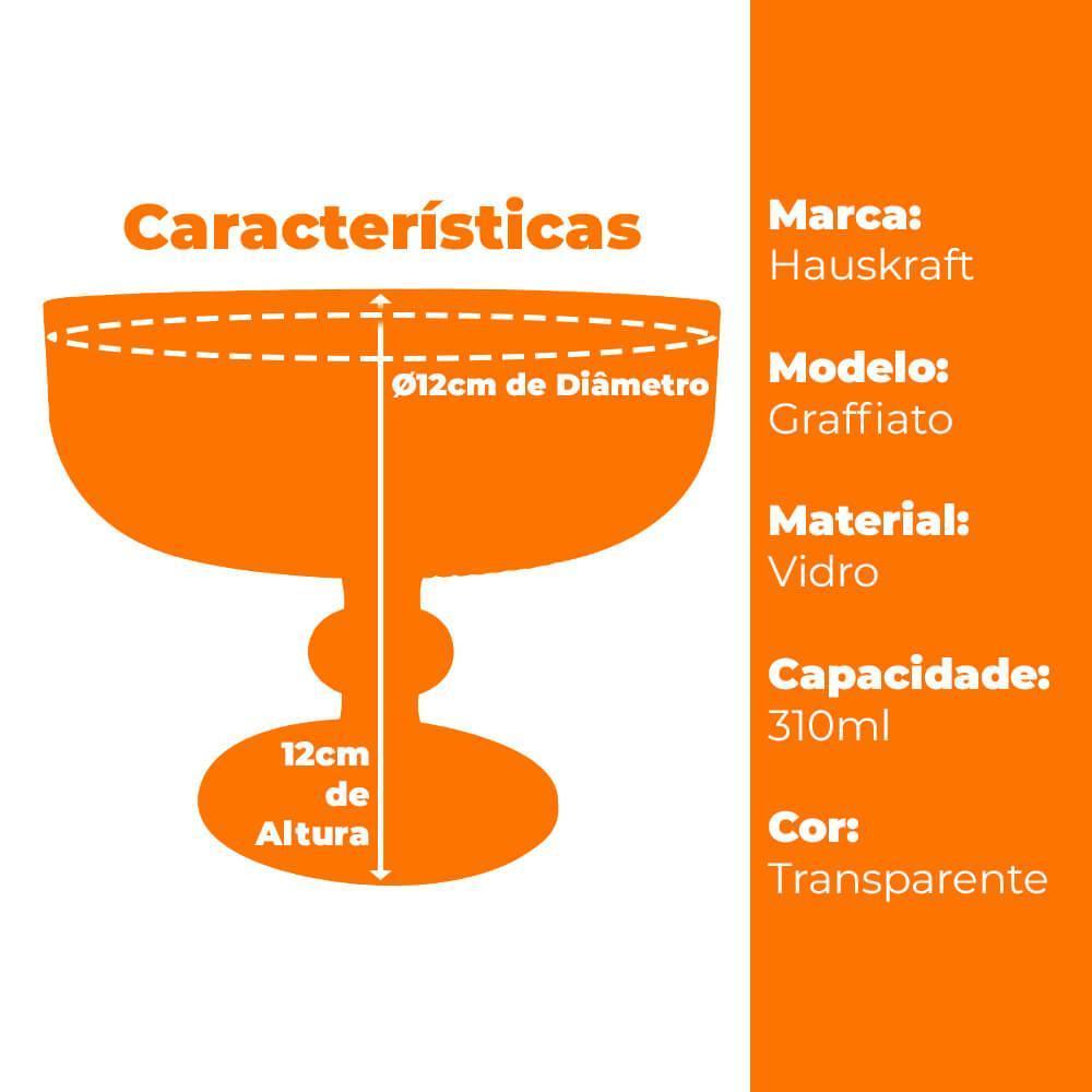 Jogo 6 Taças Sobremesa Vidro Transparente 310mL - Hauskraft