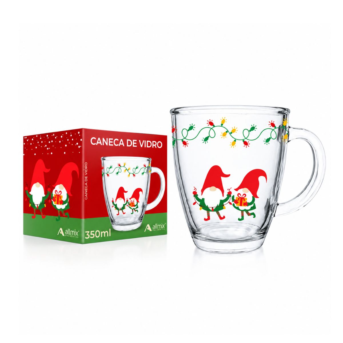 Caneca Conica De Vidro 350ml Magia de Natal - Allmix