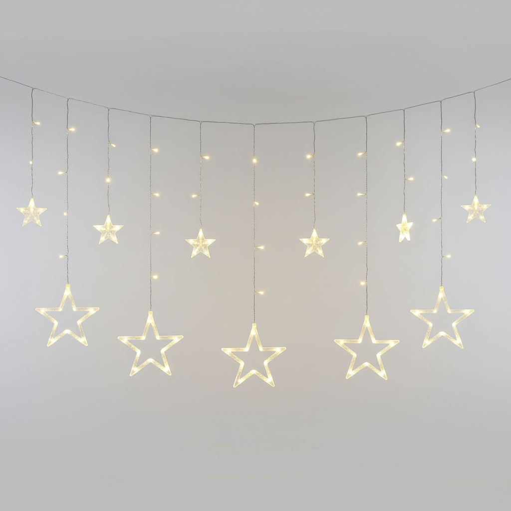 Cascata  138Led Estrela Com 8 Funções Branco Quente - 220V