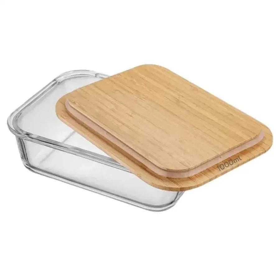 Pote De Vidro Borossilicato 1L Tampa De Bambu - Mimo Style - Loja Do Thor