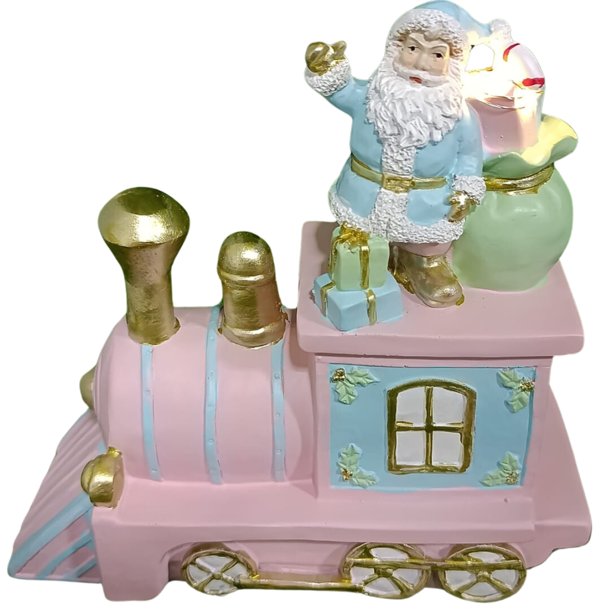 Enfeite Natalino Trem Rosa Resina C/Led  19X9cm Florarte  59206003