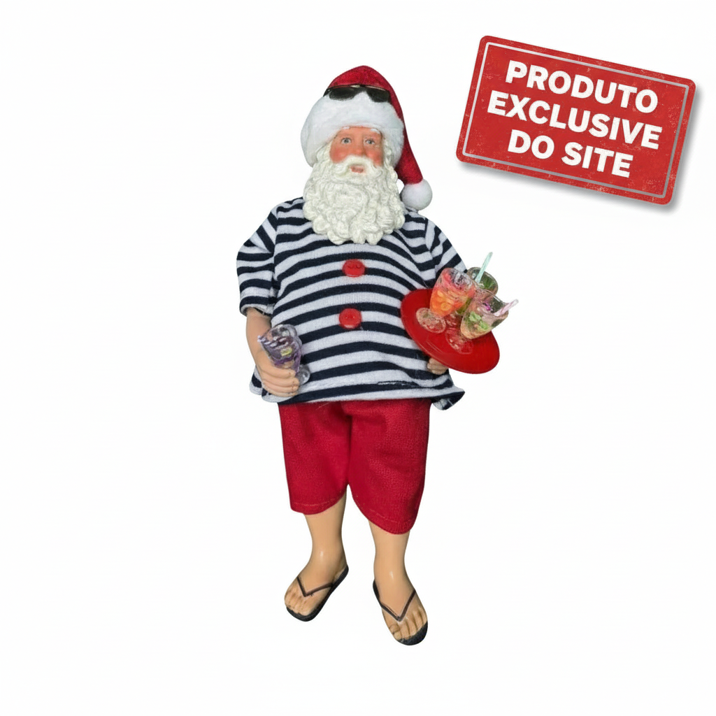 Boneco de Natal Papai Noel Praia 28cm - Florarte - Loja Do Thor