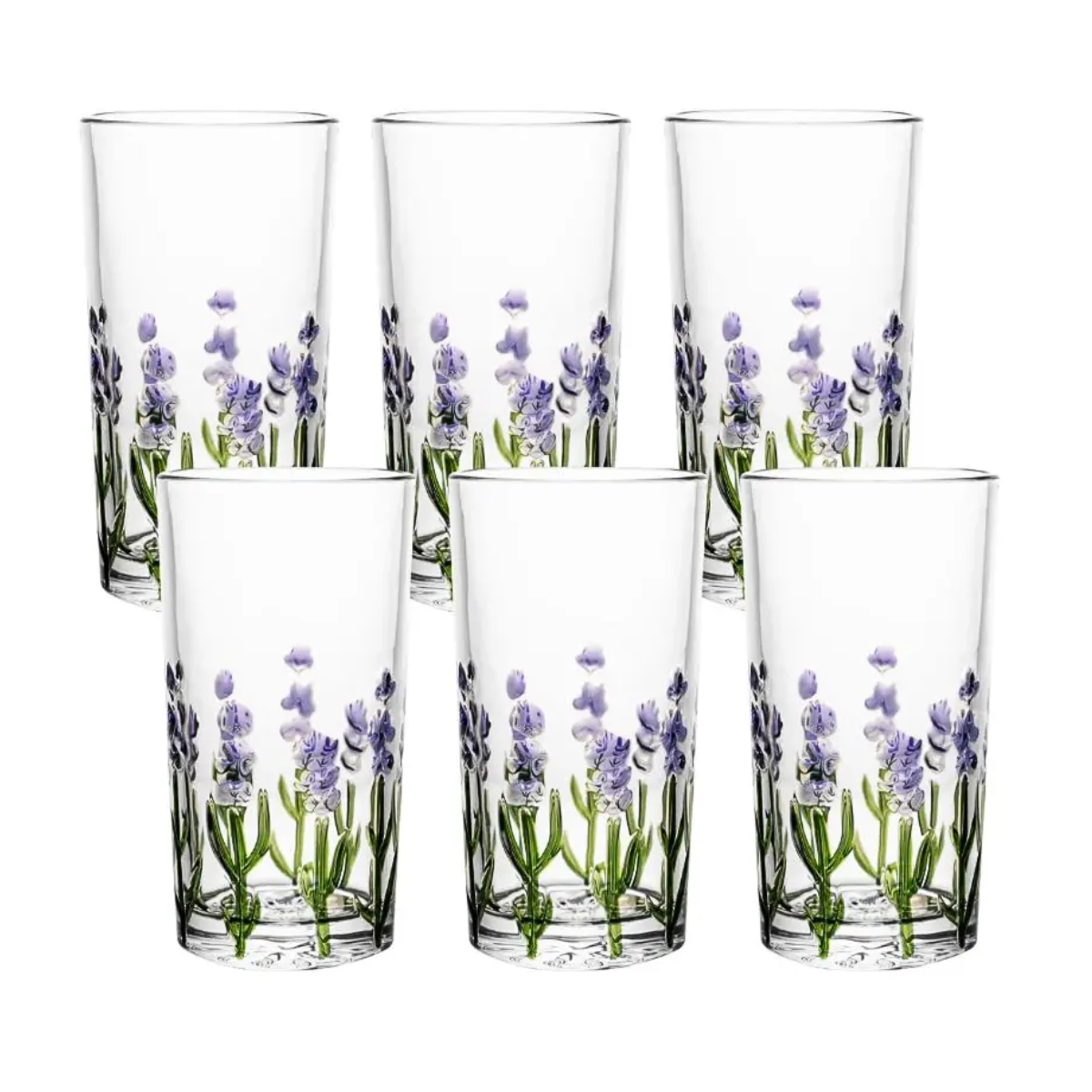 Jogo Com 6 Copos Alto Lavanda Hand Painting 330ml - Lyor