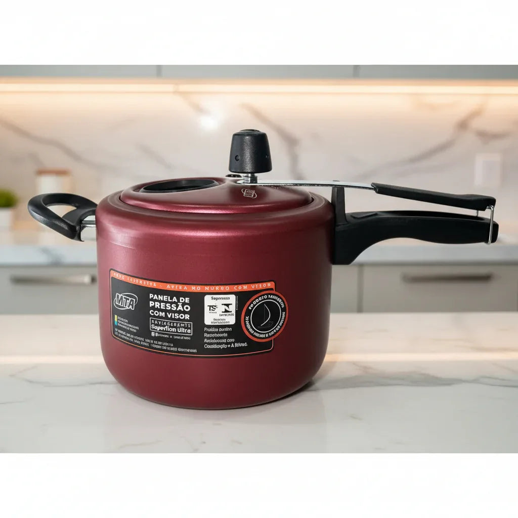 Panela de Pressao Cereja C/ Visor de Vidro Antiaderente 4,5L 6023 - Loja Do Thor