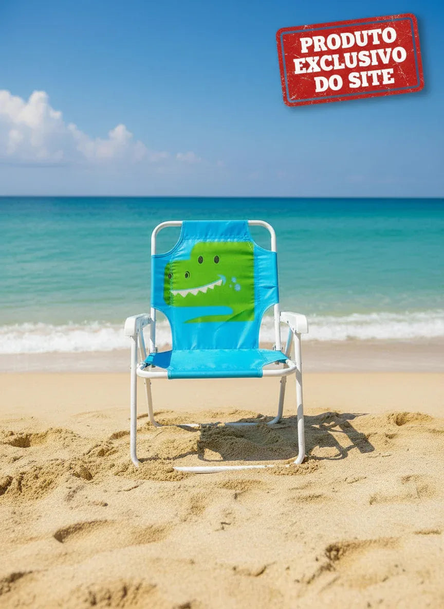 Cadeira De Praia Infantil Jacaré Azul De Oxford 53CM - Loja Do Thor